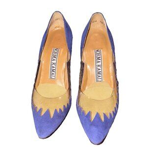 Vntg 1980s NORMA KAMALI SEXY STILETTO ‘LICKED-BY-FLAME’ PUMPS PURPLE Suede 6.5"